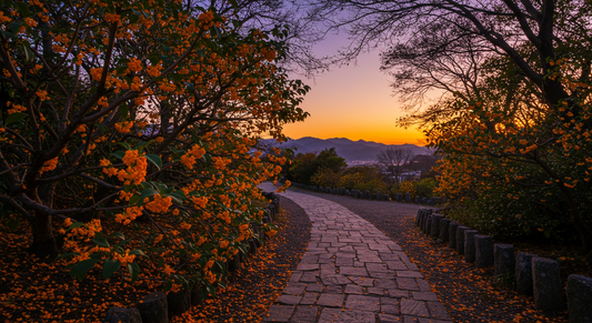 秋の夕暮れの道